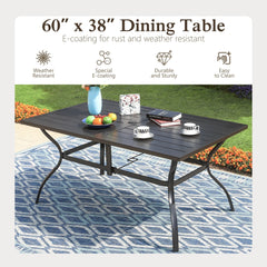 Sophia & William 60" x 38" Outdoor Metal Rectangular Dining Table for 6, Black