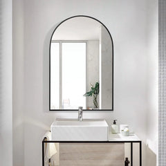 BEAUTYPEAK 24"x 36" Bathroom Mirror Wall Vanity Arched Mirror, Black