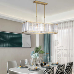 Wuzstar Modern Crystal Chandelier Luxury Rectangular Pendant Light,Gold( L33.5"x W8.6")