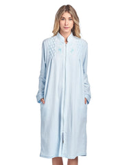 Casual Nights Women's Zipper Front Jacquard Terry Fleece Robe Duster - Blue - X-Large