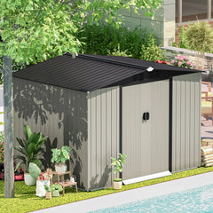 AECOJOY 8 x 6 ft. Outdoor Metal Storage Shed with Sliding Door