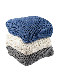 Silver One Super Chunky Knitted Throw Blanket, White, 50" x 60"