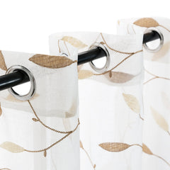 Curtainking Farmhouse Leaf Embroidery Grommet Sheer Curtains, 58" x 84" (2 Panels)