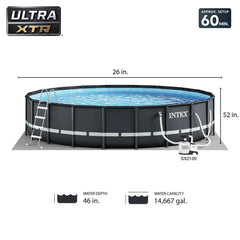 Intex Ultra Frame 26' x 52" Round Above Ground Outdoor Swimming Pool Set