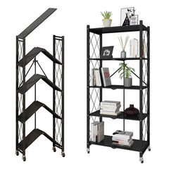 Foldable 28.35''W x 14.96''D x 63.19''L Storage Shelving Unit,Heavy Duty Metal Shelf,Foldable Shelf with Wheels,Garage Shelf Rack,Heavy Duty Pantry Organizer