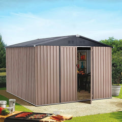 AECOJOY 10' x 8' Outdoor Metal Storage Shed with Lockable Door for Backyard