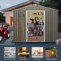8ft x 6ft Outdoor Metal Storage Shed with Window Grey DIY assembly with pre-cut