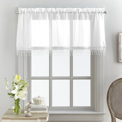 Mainstays Macrame Tailored Curtain Valance, 50"L x 18"W, White