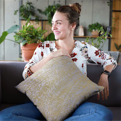 Yellow Golden Leaf Jacquard Luxury Throw Pillow - 24 x 24 in.