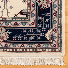 Montacute Hand Knotted Area Rug, Keshan Ivory Navy, 9' x 12'