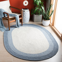 SAFAVIEH Braided Nazca Solid Bordered Area Rug, Ivory/Blue, 4' x 6' Oval