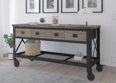 72 In x 24 In. 3 Drawer Rolling Industrial Workbench with Wood Top - Aged Macadamia