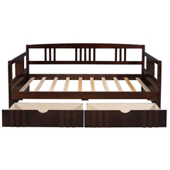 Twin Size Daybed Wood Bed with Two Drawers, Solid Wood Captains Bed Sofa Bed Frame for Kids/Teens/Adults, No Box Spring Required, Espresso 78.6''L x 41.2''W x 34''H