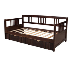 Twin Size Daybed Wood Bed with Two Drawers, Solid Wood Captains Bed Sofa Bed Frame for Kids/Teens/Adults, No Box Spring Required, Espresso 78.6''L x 41.2''W x 34''H