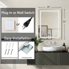 Costway 32'' x 24'' Bathroom Wall Mirror Makeup Mirror with Colorful Light Anti-Fog