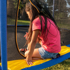Jumpking Oval 10' x 15' Trampoline, with Two Basketball Hoops, Blue/Yellow