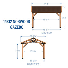 Backyard Discovery Norwood 14' x 12' Cedar Wood Gazebo, Galvanized Steel Roof, PowerPort