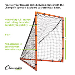 Champion Sports Backyard Lacrosse Goal Official Size Goal with Net - 4' x 4'