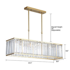 Wuzstar Modern Crystal Chandelier Luxury Rectangular Pendant Light,Gold( L33.5"x W8.6")