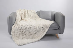 Silver One Super Chunky Knitted Throw Blanket, White, 50" x 60"