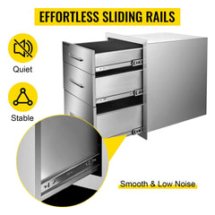 Outdoor Kitchen Drawers 18" W x 20.5" H x 20.5" D, Flush Mount Triple Access BBQ Drawers with Stainless Steel Handle, BBQ Island Drawers for Outdoor Kitchens or BBQ Island Patio Grill Station
