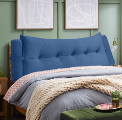 Peachwell Triangular Reading Bed Rest Pillow Large Bolster Cushion Headboard Backrest Wedge Pillow with Two Detachable Roll Pillows for Neck & Lumbar Support (Blue, Queen: 59 x 8 x 20 inches)