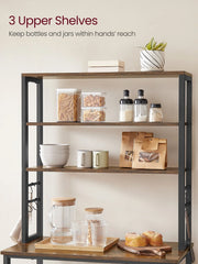 VASAGLE Baker's Rack Microwave Oven Stand Kitchen Tall Utility Storage Shelf 6 Hooks and Metal Frame Industrial 15.7 x 31.5 x 65.7 Inches Rustic Brown and Black