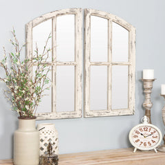 Jolene Arch Window Pane Mirrors Off-White 27" x 15" (Set of 2) by Aspire