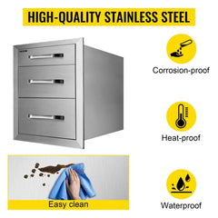 Outdoor Kitchen Drawers 18" W x 20.5" H x 20.5" D, Flush Mount Triple Access BBQ Drawers with Stainless Steel Handle, BBQ Island Drawers for Outdoor Kitchens or BBQ Island Patio Grill Station