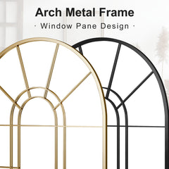 Lirago 42" x 28" Arched Decorative Mirror Metal Window Pane Wall Mirror, Gold