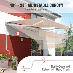 KFFKFF Patio Awning Retractable 8' x 7' Awning Sunshade Shelter with Crank Handle