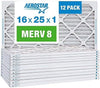 16x25x1 MERV 8 Pleated Air Filter, AC Furnace Air Filter, 12 Pack (Actual Size: 15 3/4" x 24 3/4" x 3/4")