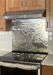 Tree of Life Decorative Stainless Steel Kitchen Backsplash 24" x 30"