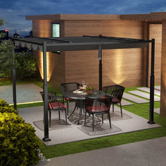Costway 10' x 10' Outdoor Pergola with Retractable Canopy Heavy-Duty Metal Columns
