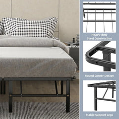 74" x 53" x 14" Foldable Metal Platform Bed Frame, No Box Spring Needed Steel Slats Support, 14 Inches High Under Bed Storage, Tool-free Assembly, Full Size