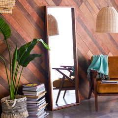 24" x 65" Brown Rectangle Wood Leaner Mirror by Drew Barrymore Flower Home