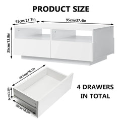 Hommpa LED Coffee Table Rectangular High Gloss Coffee Tea Table Modern Center Table with LED Light 4 Storage Drawers Sofa End Table for Living Room 35.4 x 22 x 13.8 Inches