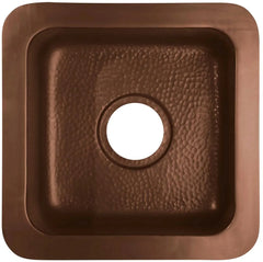 15" x 15" x 8" Merrick Copper Single Bowl Drop-in/Undermount Bar Sink (Hammered Medium Antique Copper Finish) - 1.75" drain hole for 2" bar drain