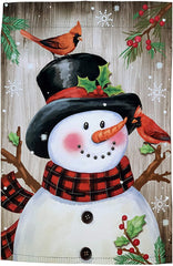 Frosty & Cardinals Christmas Garden Flag - 12" x 18", Double Sided, Snowman