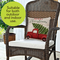 Merry Christmas Pickup Truck Decorative Pillow Rustic Indoor Outdoor 17" x 17"