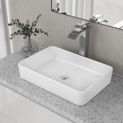 DeerValley DV-1V032 White Ceramic Rectangular Vessel Sink Above Counter White Bathroom Vanity Sink Bathroom Sink Art Basin (19.92'' L x 14'' W x 4.37'' H)