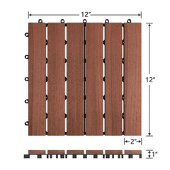 BuxWellBang 12'' x 12'' Interlocking Deck Tiles, Acacia Wood for Flooring, 27 Pcs, Brown