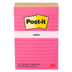 Post-it Notes, 4 in. x 6 in. Assorted Colors, 100 Sheets, 5-pack