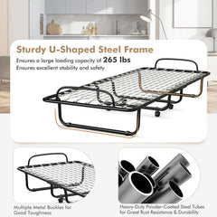 75" x 31" x 13" Folding Bed with Mattress, Rollaway Bed Metal Frame on Wheels, Portable Foldable Guest Bed for Adults, Cot Size Fold up Bed with Memory Foam Mattress