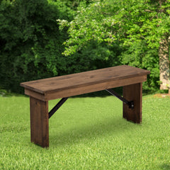 BizChair 40" x 12" Antique Rustic Solid Pine Folding Farm Bench