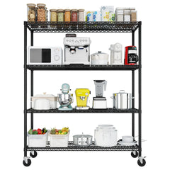 IVV 4-Tier Wire Shelving Unit on Wheels, Rolling Metal Storage Utility Rack, 2500LBS Capacity, Height Adjustable for Restaurant Garage Pantry Kitchen, 55.12"L x 23.62"W x 75.59"H, Black