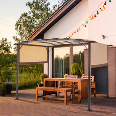 AECOJOY 12X 9Outdoor Retractable Steel Pergola Canopy with Adjustable Shade-Beige