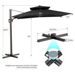 Pellebant 11 ft. x 9 ft. Rectangular Double Top Patio Cantilever Umbrella, Black