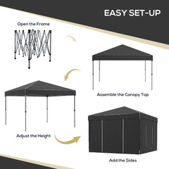 Outsunny 116.25 x 116.25 in Black Pop up Outdoor Canopies, Adjustable Height