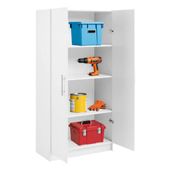 Prepac Adjustable Shelves Cabinet - Functional Tall Garage Table, 16"D x 32"W x 65"H Freestanding Garage Cabinet with 2-Doors, White - WES-3264